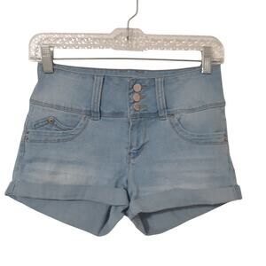 YMI Wanna Betta Butt Women's Denim Shorts Size 3 Light Blue Mid Rise Stretch